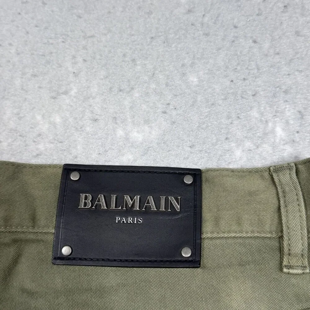 Balmain Paris Biker Moto Jeans Men’s 34 Olive Green Motorcycle Made In Japan